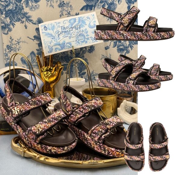 🆕 TORY BURCH 🧿 NWOB Kira Sport Sandal, Rose Cocoa Multi Tweed Dad Sandal Sz6.5 - Picture 1 of 13